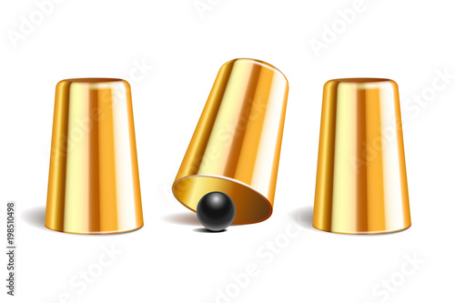 Shell game. Three thimbles and a ball