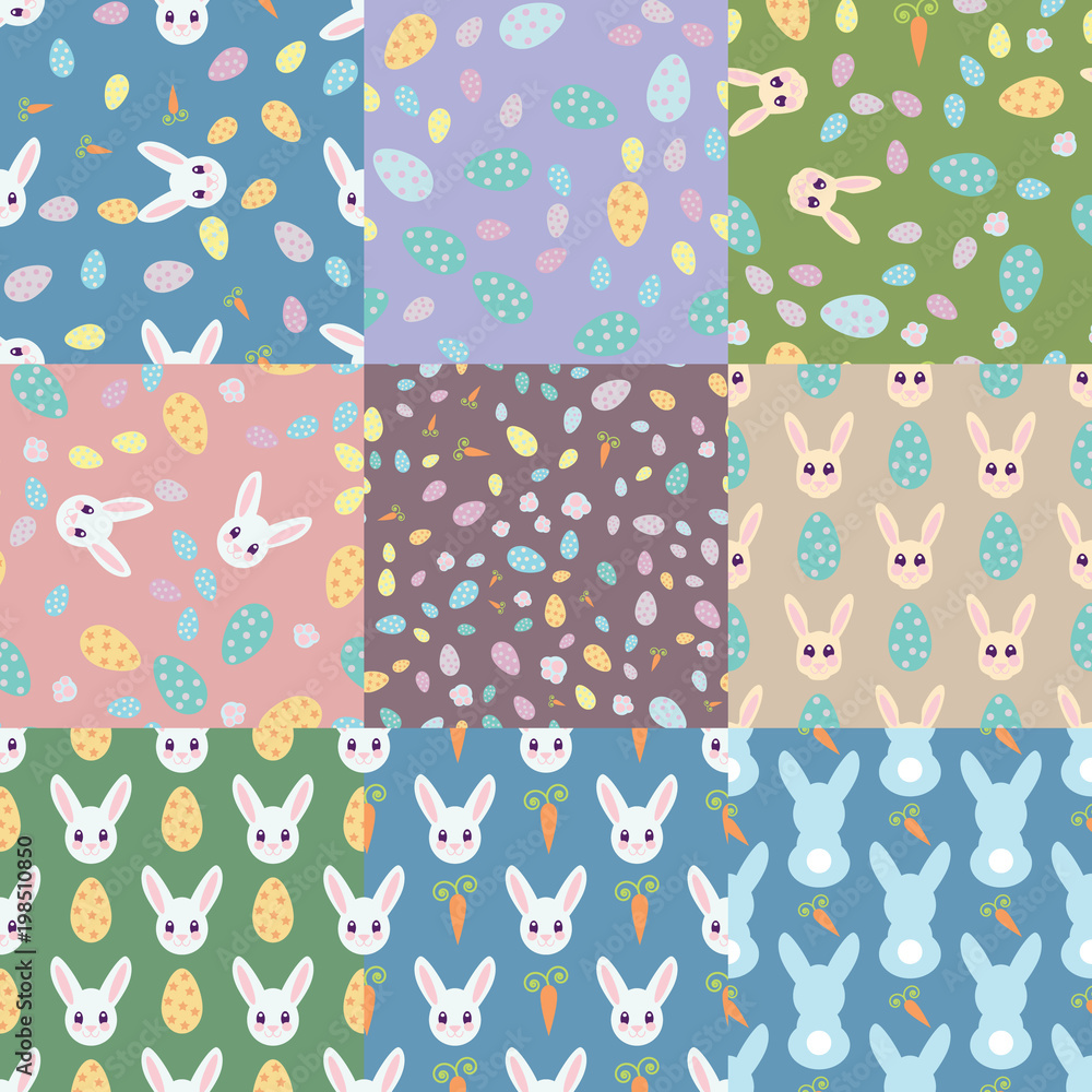 Set of nine different Easter seamless patterns