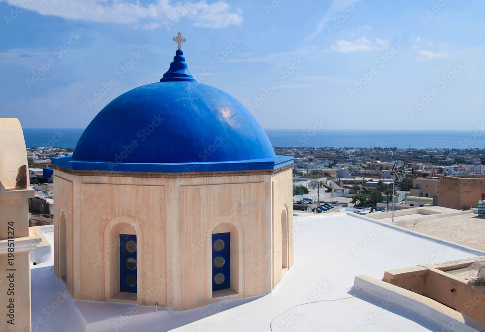 Bright dome of church on Santorini island, Greece