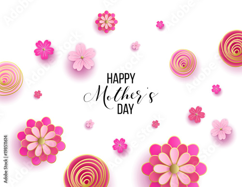 Happy mother's day layout design with roses, lettering, ribbon, frame, dotted background. Vector illustration. Best mom / mum ever cute feminine design for menu, flyer, card, invitation.