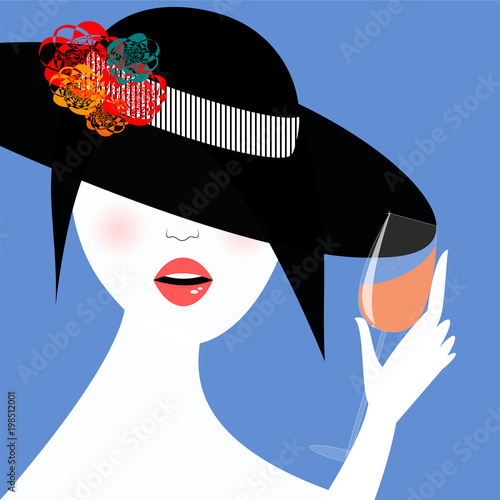 Donna con cappello nero e fiori colorati