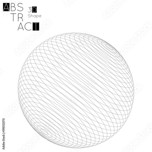 Abstract 3D wireframe geometric shape isolated on white background. 3D sphere