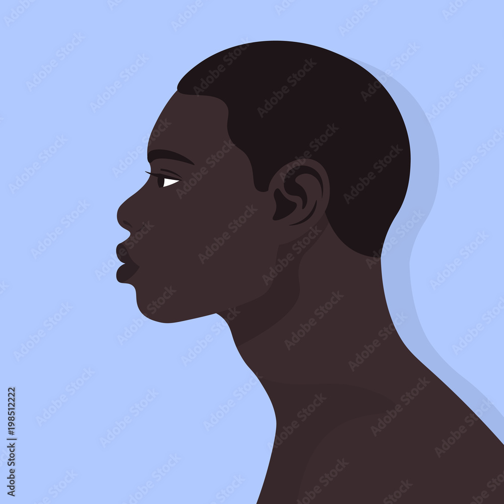 An African American. Profile of a man. Portrait of a guy. Avatar. Vector Flat Illustration