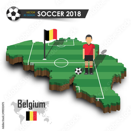 Belgium national soccer team . Football player and flag on 3d design country map . isolated background . Vector for international world championship tournament 2018 concept