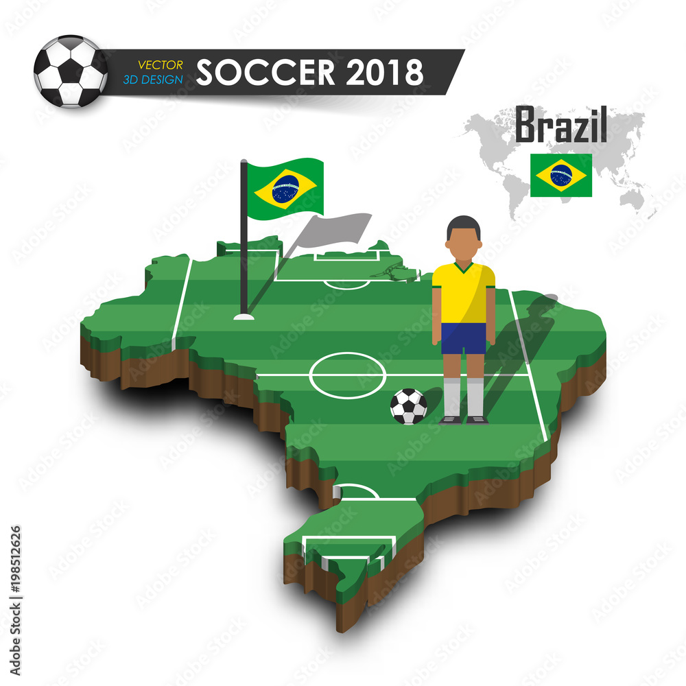 Soccer player team with brazil flag background Vector Image