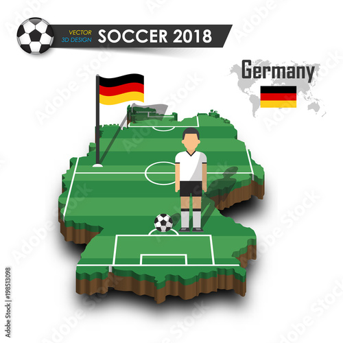 Germany national soccer team . Football player and flag on 3d design country map . isolated background . Vector for international world championship tournament 2018 concept