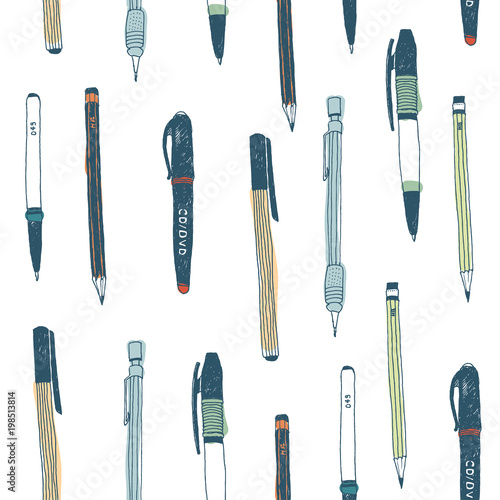 Hand drawn stationery seamless pattern