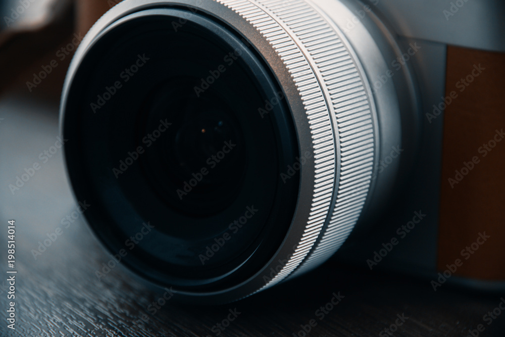 Close up of digital camera lens