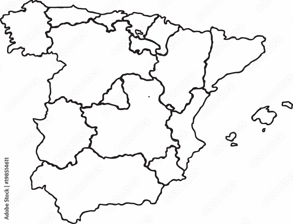 Freehand Spain map sketch on white background.