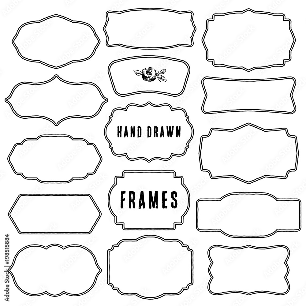 Obraz premium Set of vintage contour blank frames and labels. Hand drawn vector illustration.