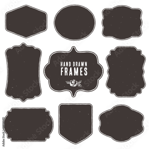 Set of vintage blank frames and labels. Hand drawn vector illustration. Vol.1