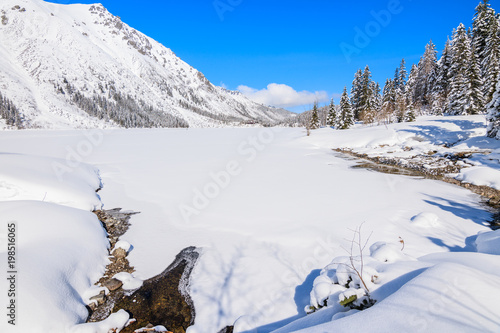 Winter landscape in valley near Morskie Oko lake, Tatra Mountains, Poland