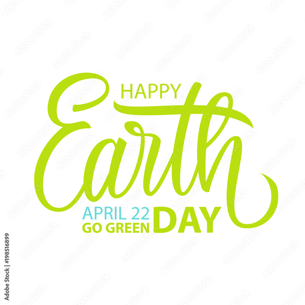 Naklejka premium Happy Earth Day, april 22 card template with hand drawn lettering for greeting cards and invitations. Vector illustration.