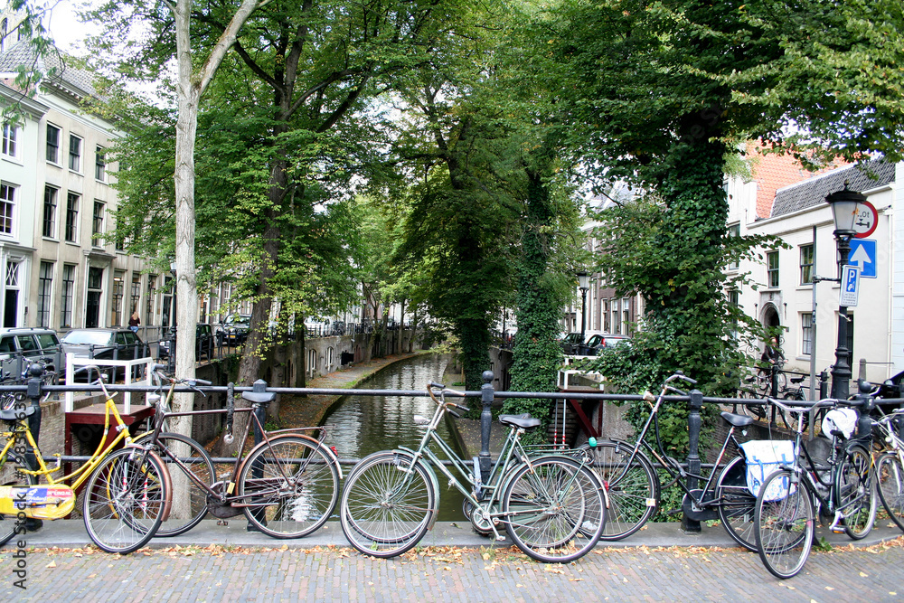 bikes parked on a bridge