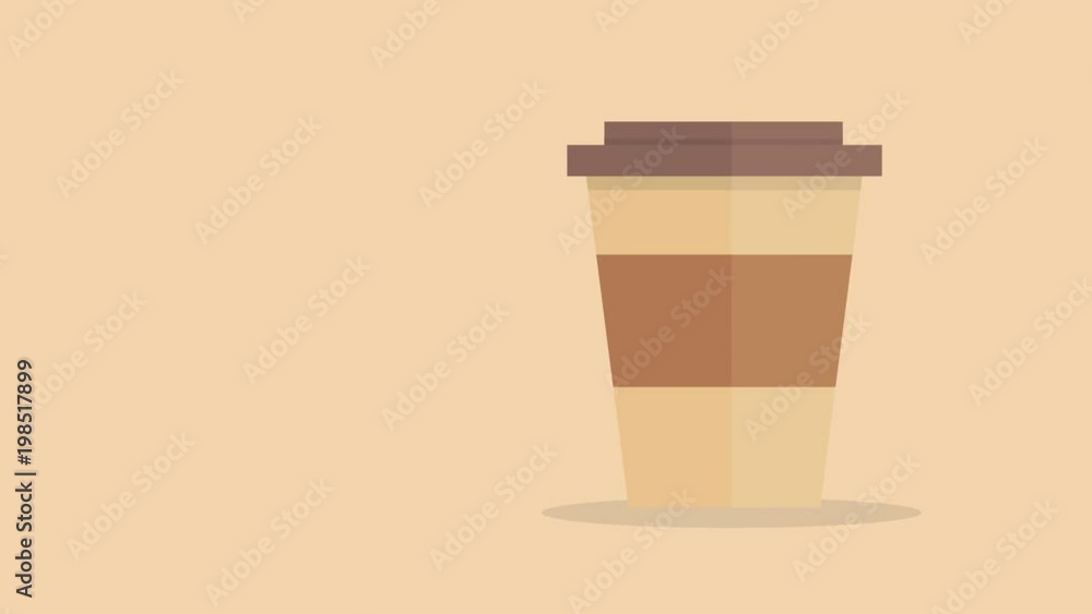 Animation - modern icon of coffee. Time to coffee concept. Footage in flat style Animation - modern icon of coffee. Time to coffee concept. Footage in flat style