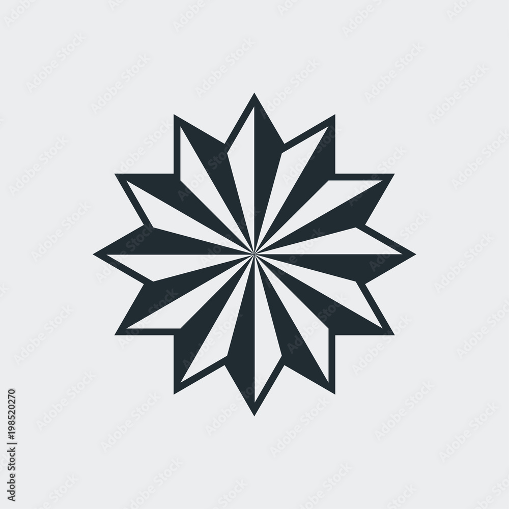 Icono plano estrella 12 puntas en fondo gris Icono plano estrella 12 puntas en fondo gris