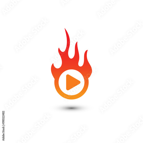 Burn play button multimedia logo graphic template