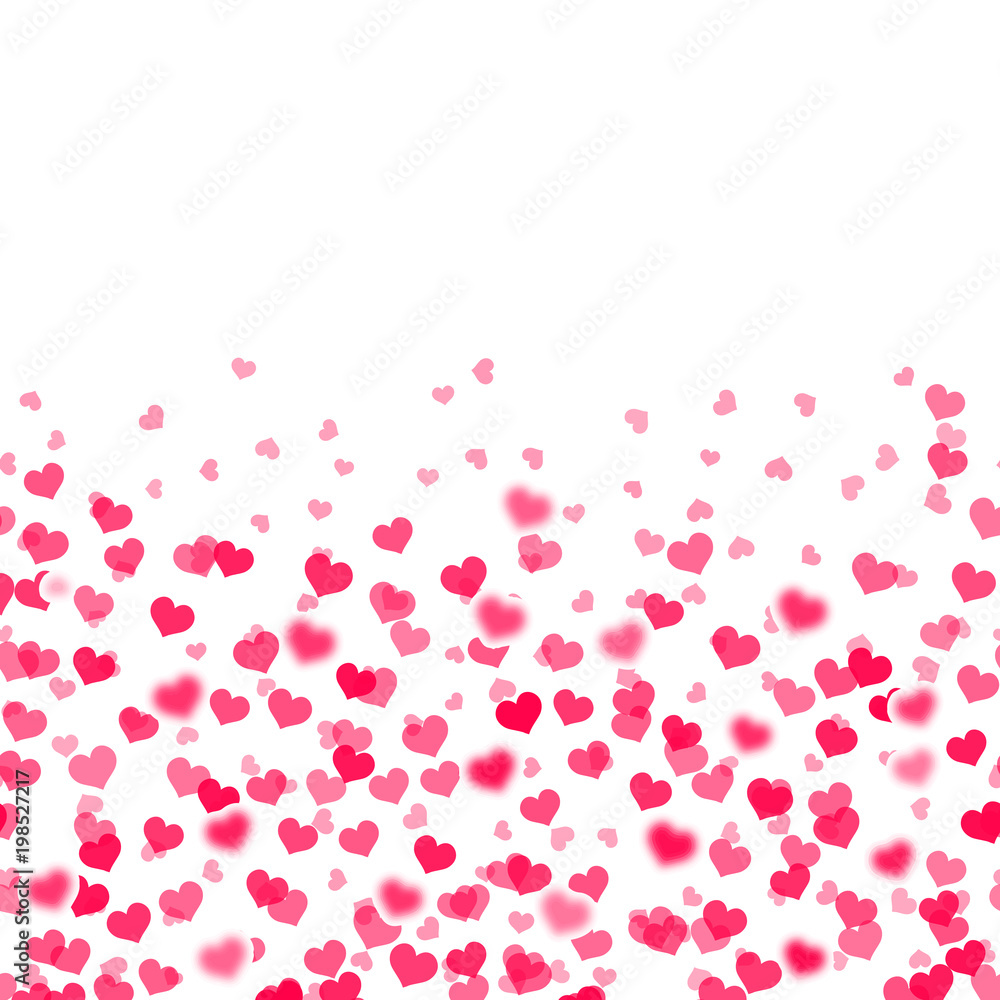 Abstract background with falling red hearts. Vector.