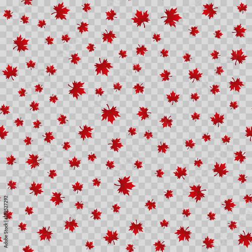 Seamless pattern with maple leaves on transparent background. Vector.