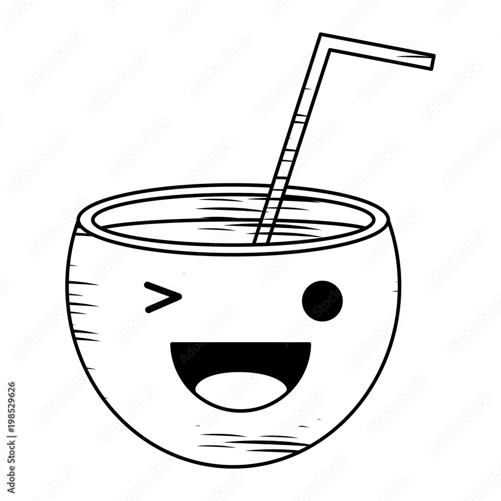 sketch of Kawaii cocktail wiking an eye over white background, vector illustration sketch of Kawaii cocktail wiking an eye over white background, vector illustration