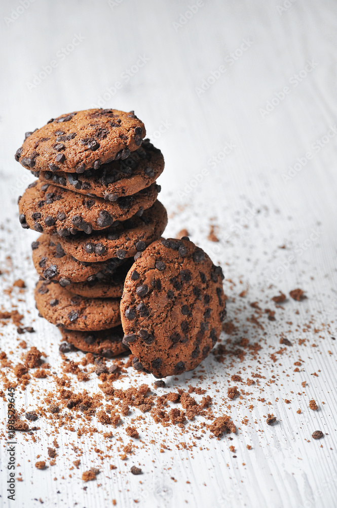 oatmeal cookies with chocolate on white background oatmeal cookies with chocolate on white background