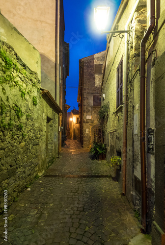 Fototapeta Naklejka Na Ścianę i Meble -  Bracciano (Italy) - The medieval historic center of the town in province of Rome famous for his castle and the lake. Here in the blue hour.