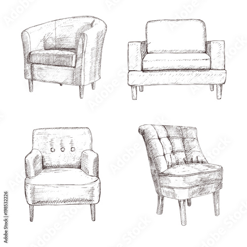 Furniture hand drawn set, chair, armchair