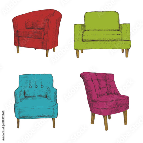 Furniture hand drawn set, chair, armchair