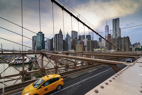 Traffic crossing the Brooklyn Bridge in New York City