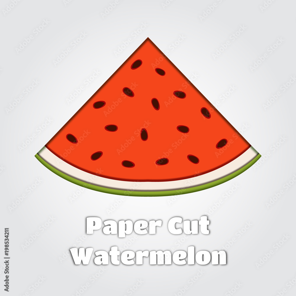Vector paper cut watermelon, cartoon fruit papercut Vector paper cut watermelon, cartoon fruit papercut