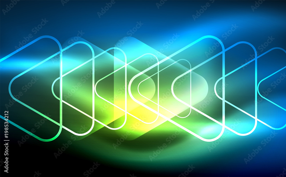 Glowing vector triangle geometric shapes in dark space Glowing vector triangle geometric shapes in dark space