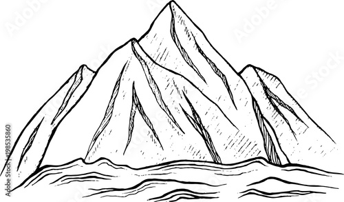 INk mountain - graphic drawing. Vector illustration