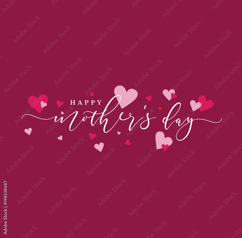 Happy Mother's Day Vector Text with Hearts Over Pink Background