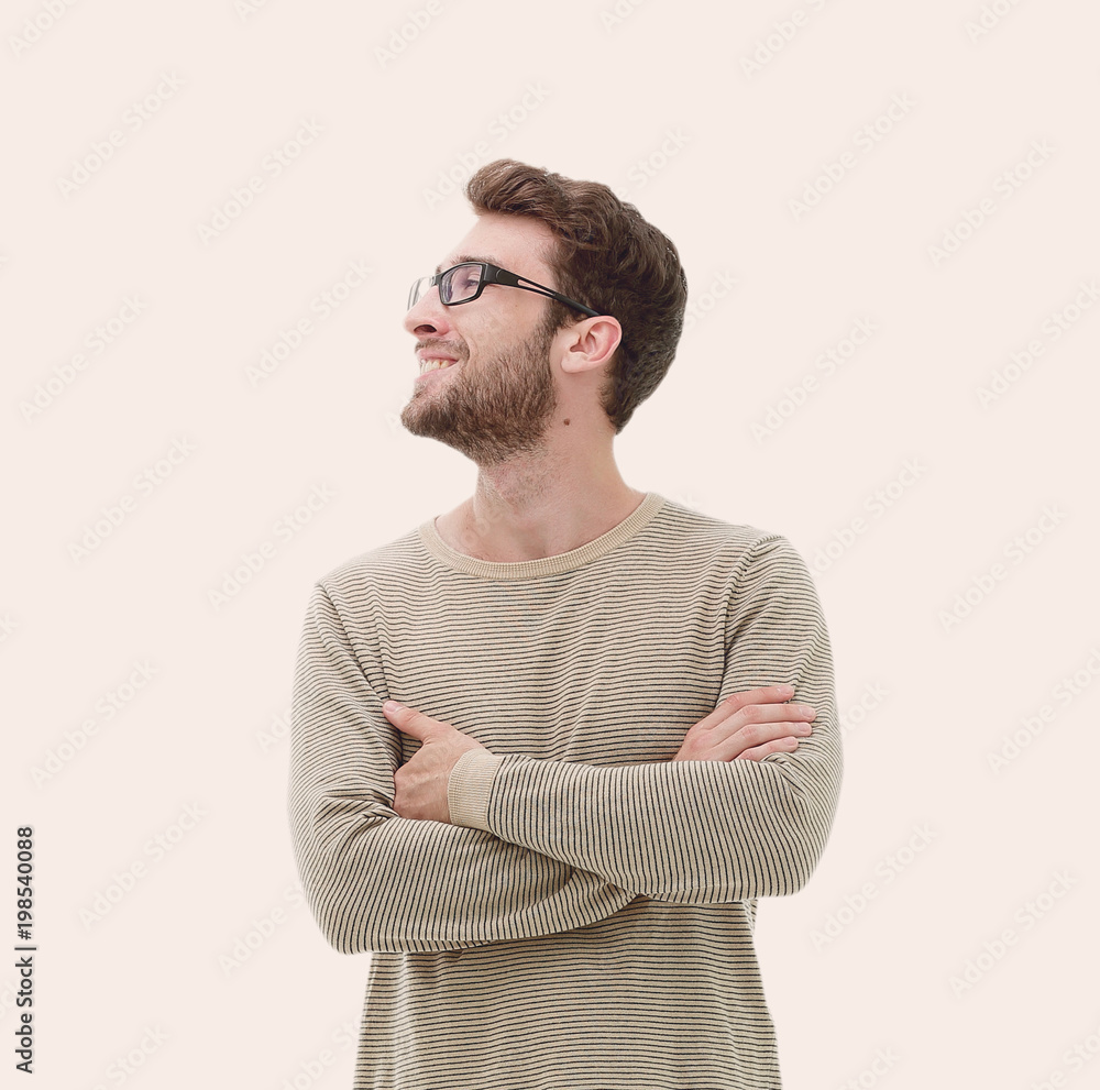 young man with glasses and crossed his arms in front of him young man with glasses and crossed his arms in front of him