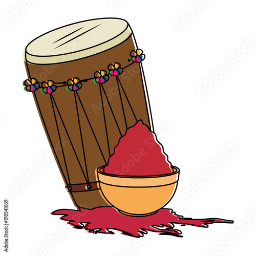 holy drum with color powder in pot