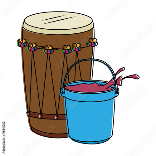 holy drum with color powder in pot