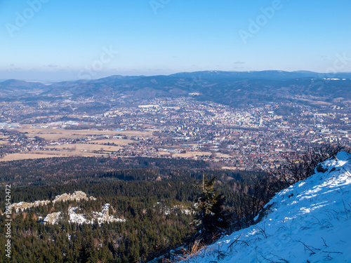 View of Liberc city from Jested Mountain, Czech Republic.