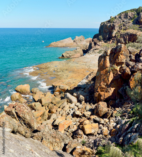 Rocky coastline in Town of 1770 in Australia.