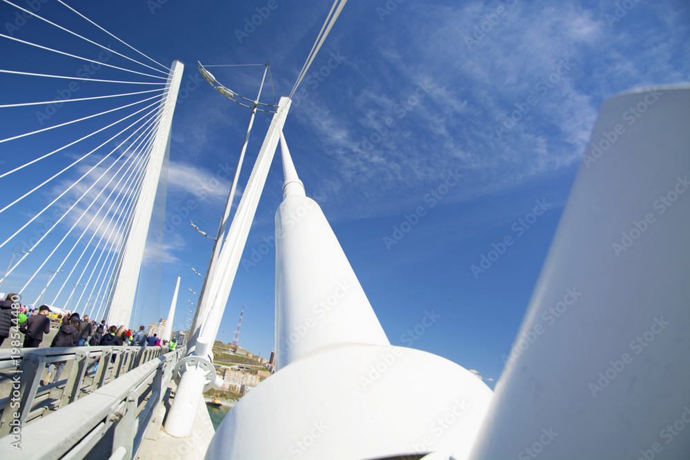 Naklejka premium Hi guys go into the sky bridge with piers