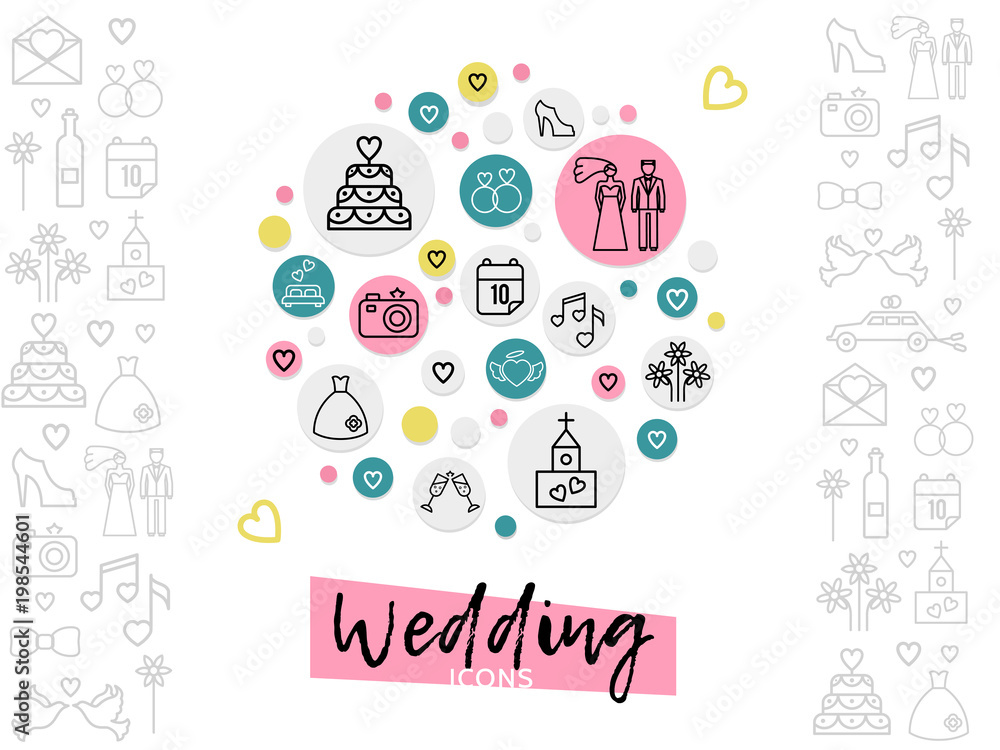 Fototapeta premium Wedding Line Icons Concept