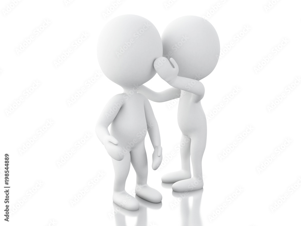 3d White people whispering to another. 3d White people whispering to another.
