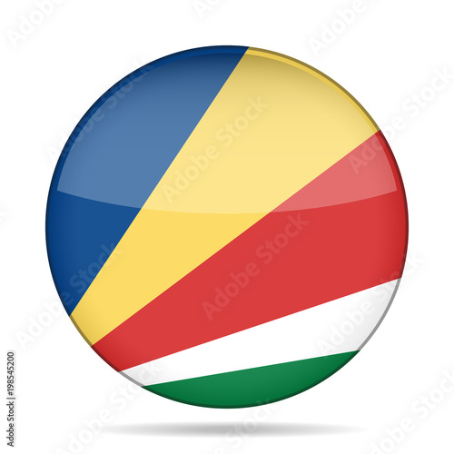 Flag of Seychelles. Shiny round button.