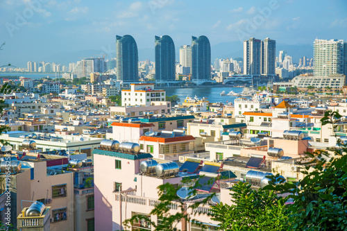 panorama of the city of Sanya, a view of the city in the highest point, the island of the Phoenix.