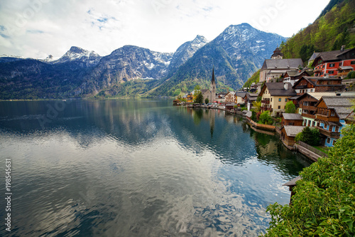 Hallstatt small picturesque village situated on Hallstaetter Lake, Austria, Upper Austria.