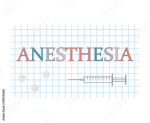 anesthesia word on checkered paper sheet- vector illustration