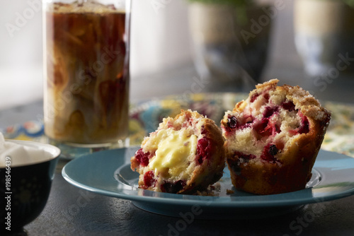 Iced Coffee and Hot Blueberry Muffin