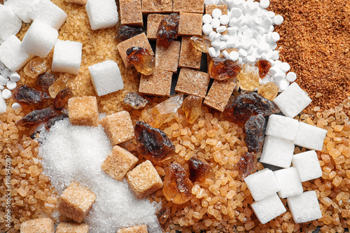 Картината върху платно Different types of sugar as background