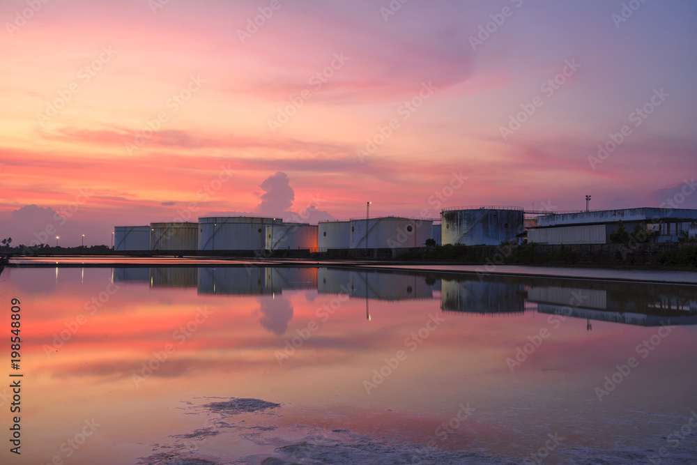 Sunset, crude oil tank