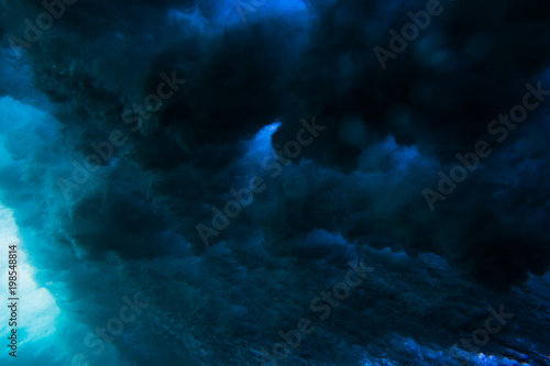Waves underwater. Blue ocean in underwater