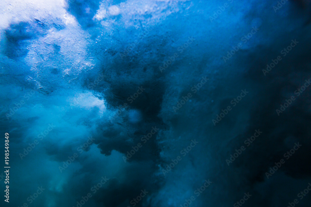Wave underwater background. Ocean in underwater